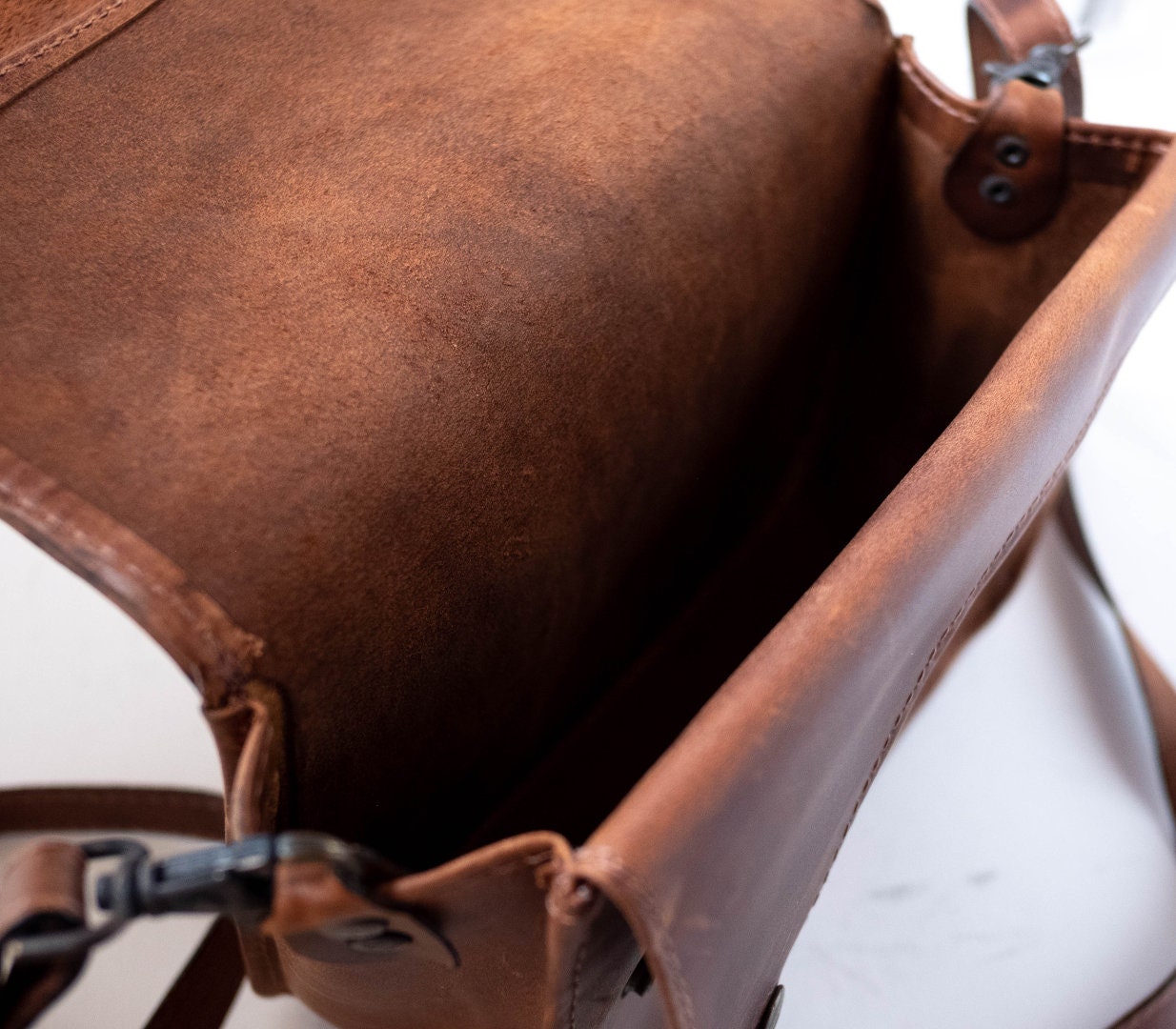 Women's Full Grain Leather Crossbody Sling Bag – Three-Flap Adjustable Strap