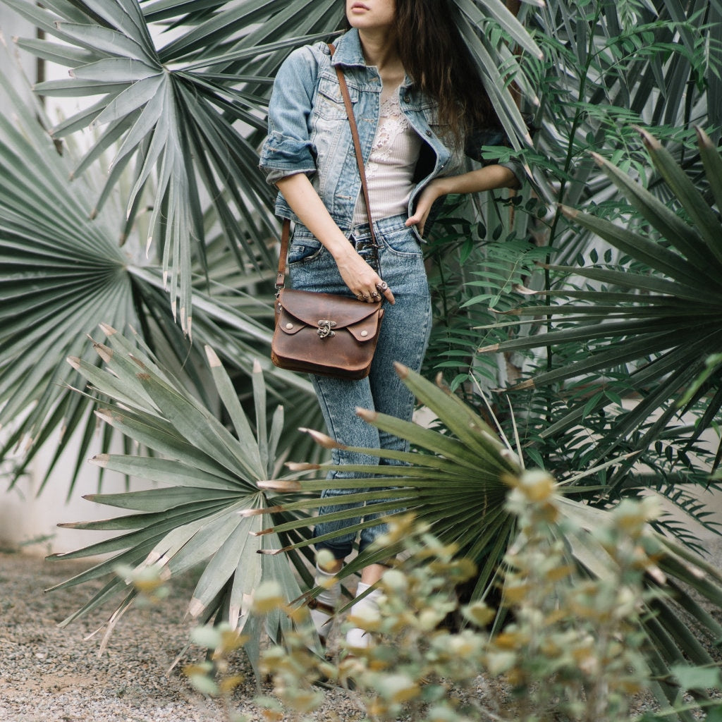 Women's Full Grain Leather Crossbody Sling Bag – Three-Flap Adjustable Strap