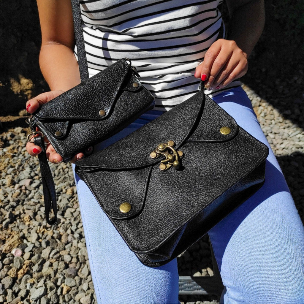 Women's Full Grain Leather Crossbody Sling Bag – Three-Flap Adjustable Strap