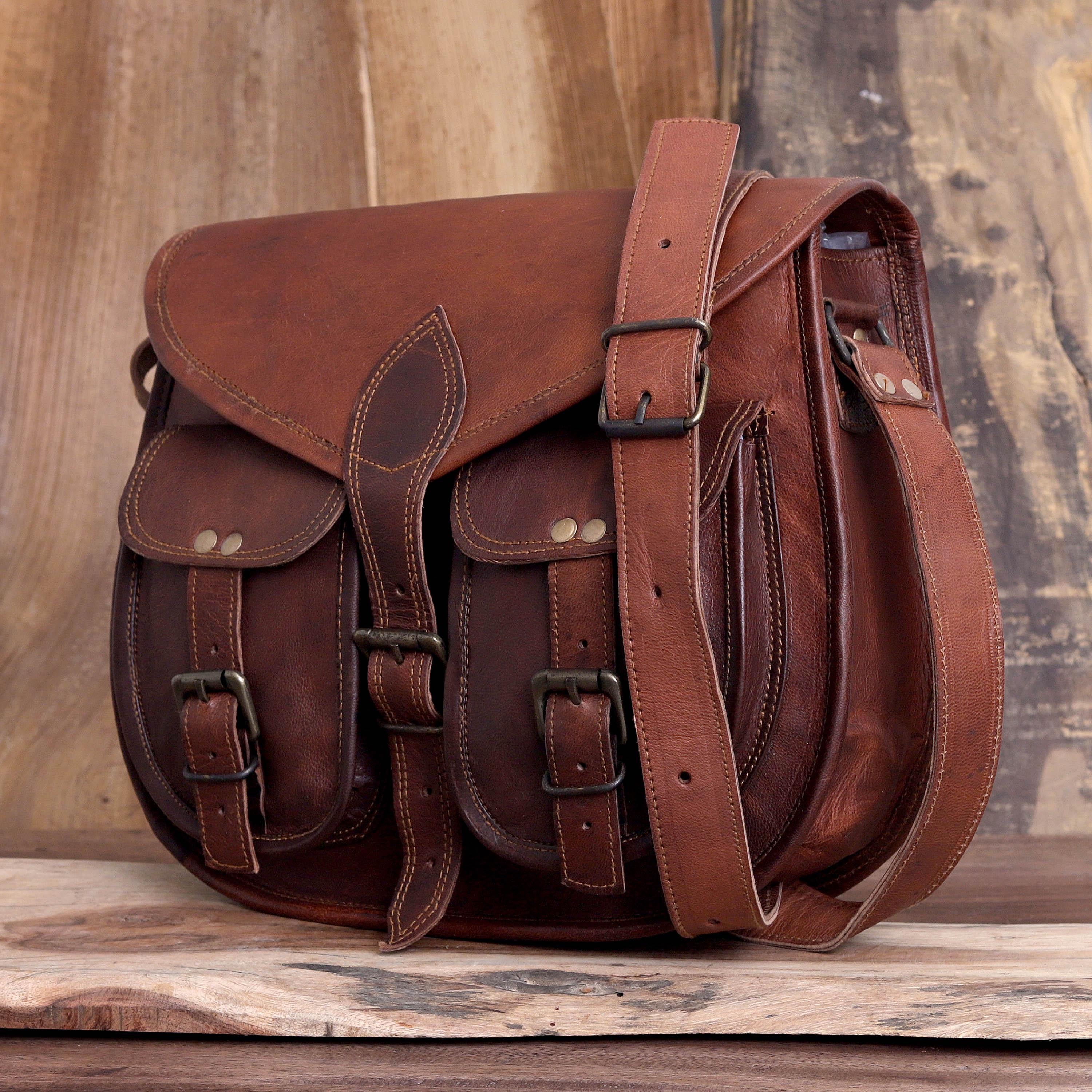 Handmade Leather Crossbody Saddle Bag – Vintage Travel Handbag