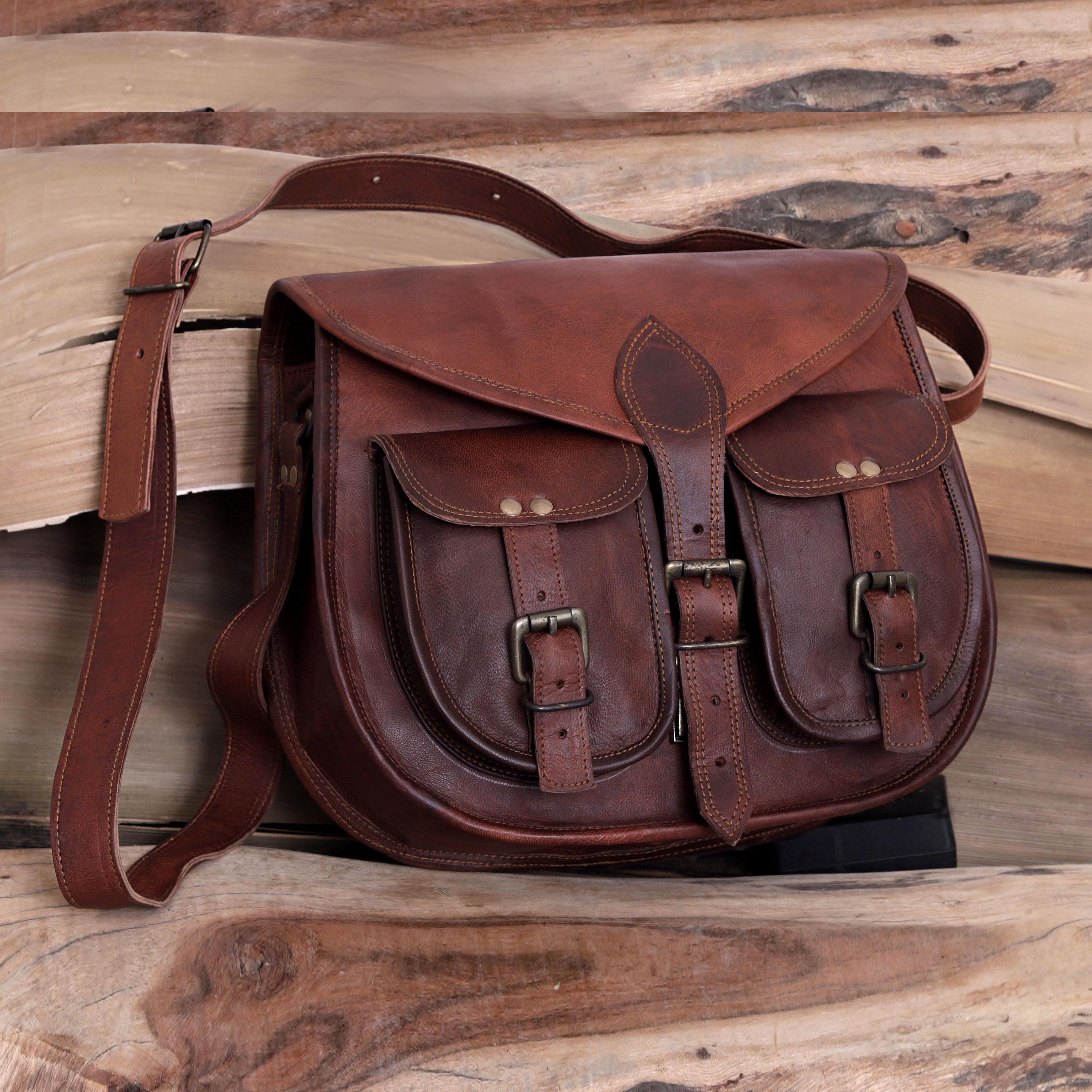 Handmade Leather Crossbody Saddle Bag – Vintage Travel Handbag