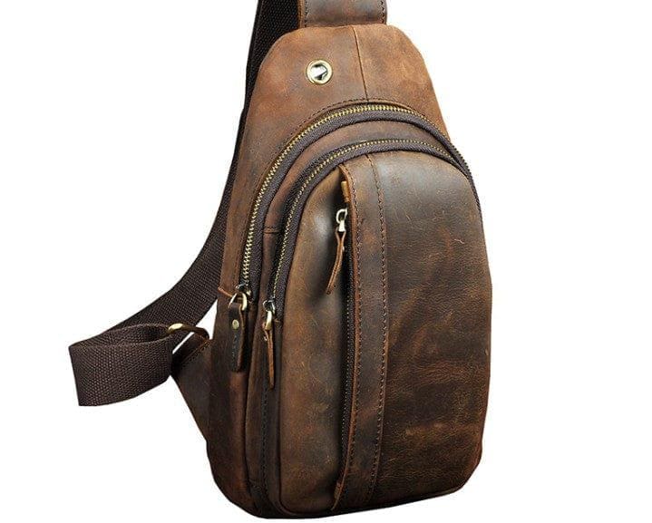 Handmade Vintage Leather Sling Bag – Crossbody Chest Bag for Men & Women