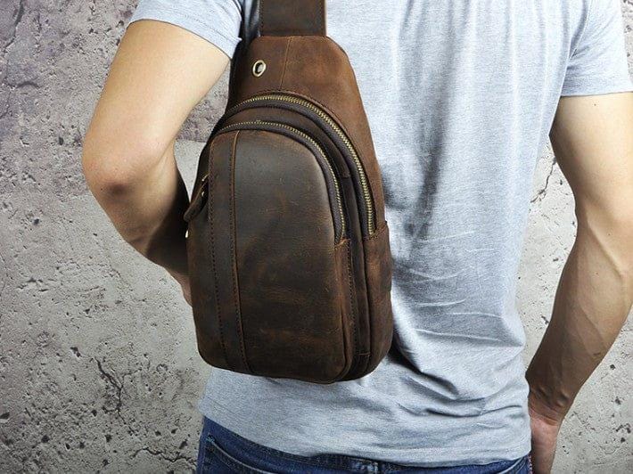 Handmade Vintage Leather Sling Bag – Crossbody Chest Bag for Men & Women
