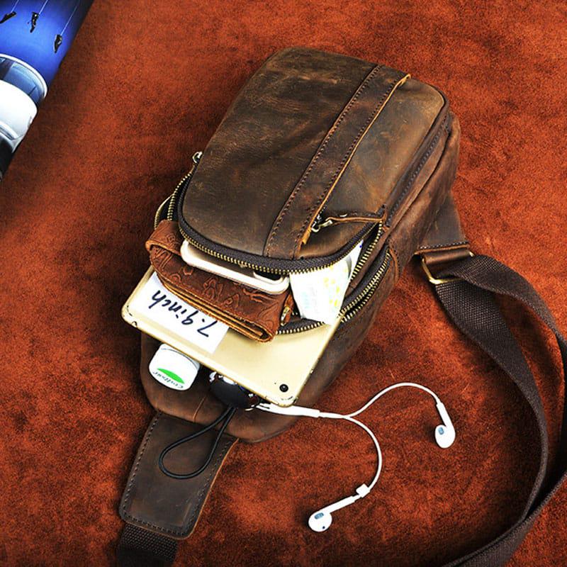 Handmade Vintage Leather Sling Bag – Crossbody Chest Bag for Men & Women